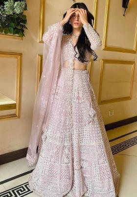 Multicolor embroidered Net Lehenga Set With Dupatta