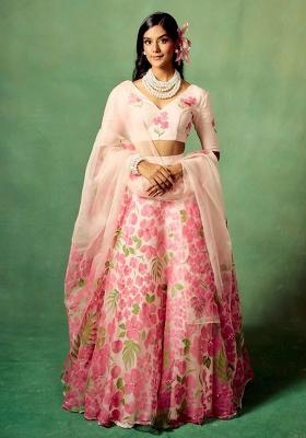 Multicolor embroidered Silk Lehenga Set With Dupatta