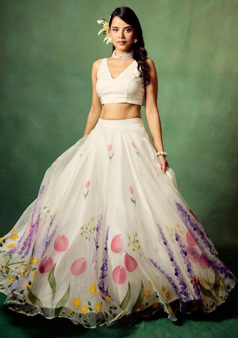 Multicolor embroidered Silk Lehenga Set With Dupatta