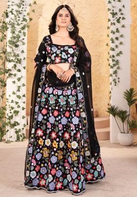 Multicolor embroidered Georgette Lehenga Set With Dupatta