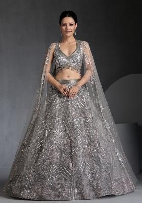 Multicolor embroidered Georgette Lehenga Set With Dupatta