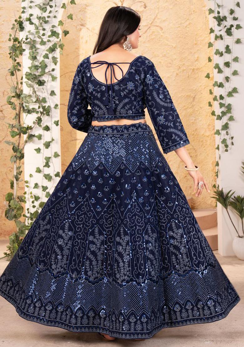 Multicolor embroidered Georgette Lehenga Set With Dupatta