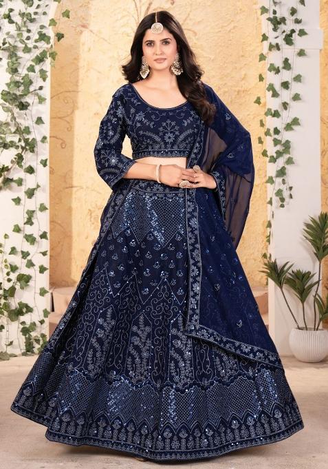 Multicolor embroidered Georgette Lehenga Set With Dupatta