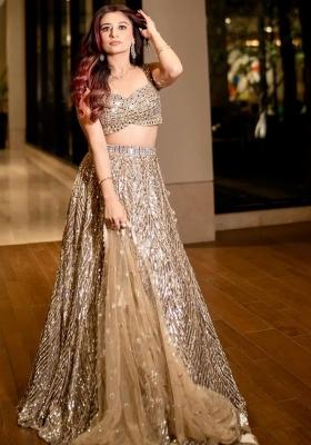 Multicolor embroidered Net Lehenga Set With Dupatta