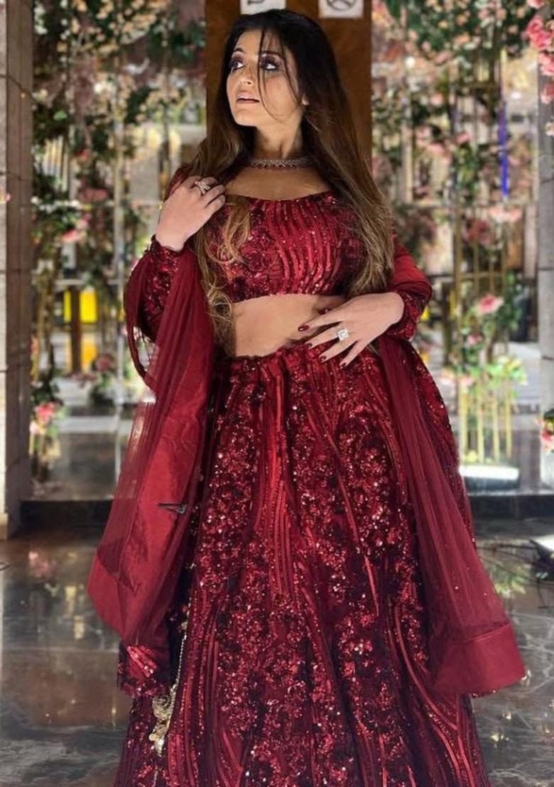 Multicolor embroidered Net Lehenga Set With Dupatta