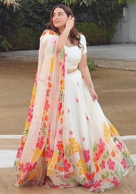 Multicolor embroidered Silk Lehenga Set With Dupatta