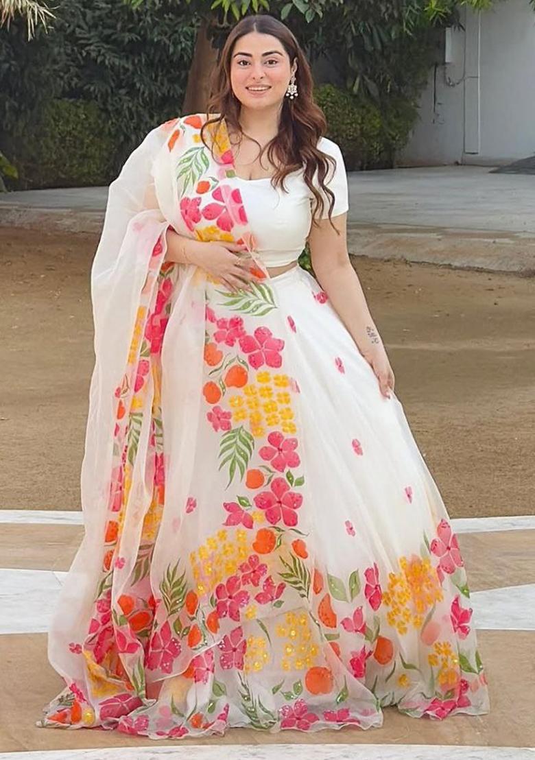 Multicolor embroidered Silk Lehenga Set With Dupatta