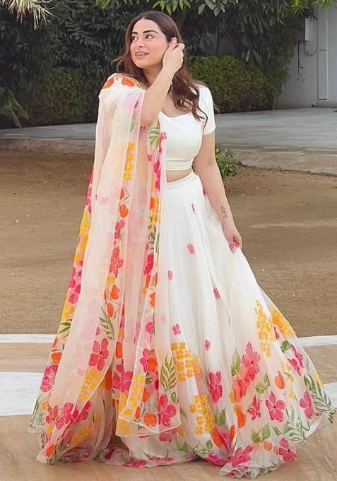 Multicolor embroidered Silk Lehenga Set With Dupatta