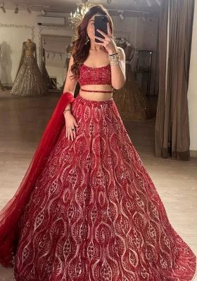 Multicolor embroidered Net Lehenga Set With Dupatta