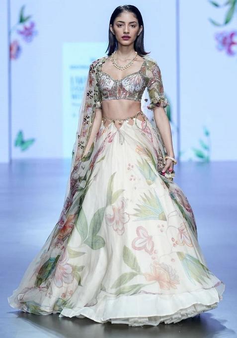 Multicolor embroidered Silk Lehenga Set With Dupatta