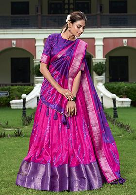 Pink Shibori Print Dola Silk Lehenga Set
