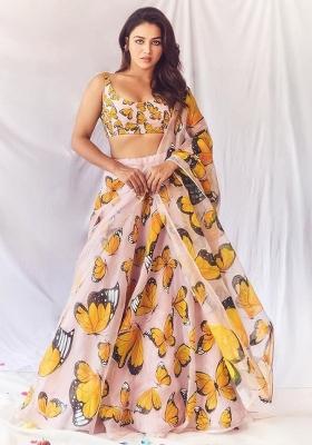 Multicolor embroidered Silk Lehenga Set With Dupatta