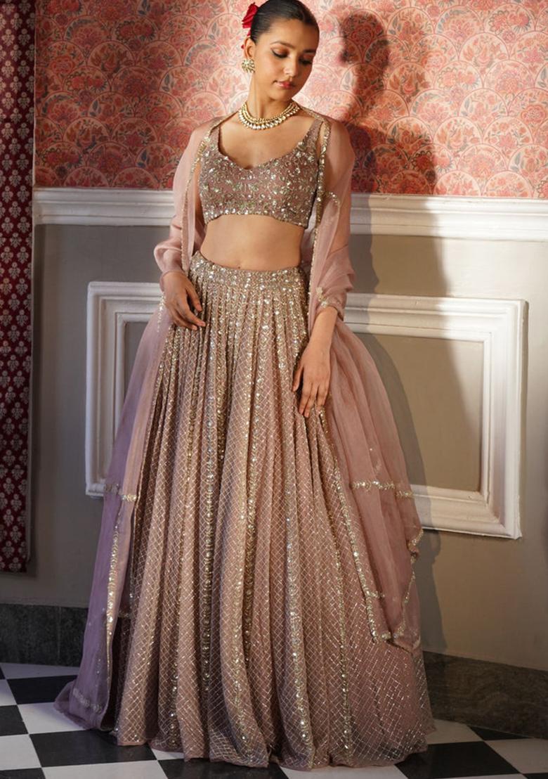 Multicolor embroidered Georgette Lehenga Set With Dupatta