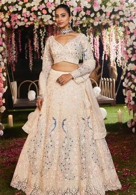 Multicolor embroidered Net Lehenga Set With Dupatta