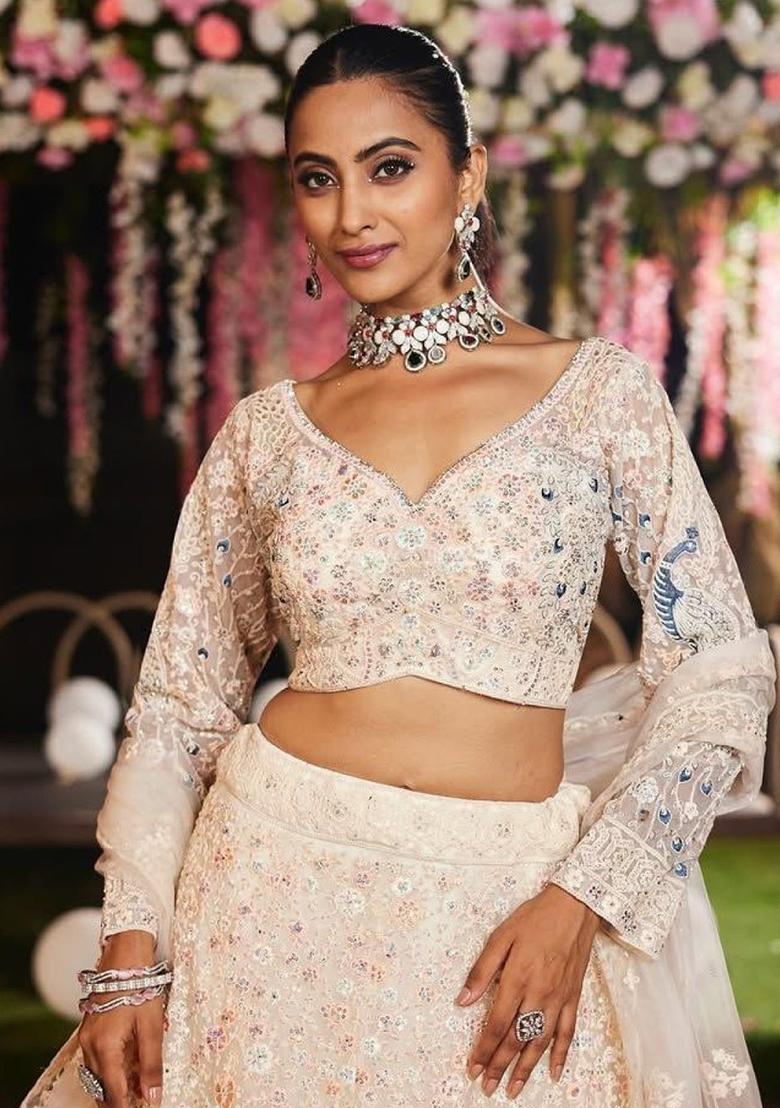 Multicolor embroidered Net Lehenga Set With Dupatta