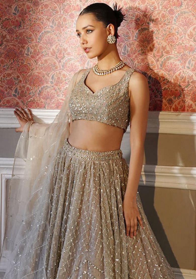 Multicolor embroidered Silk Lehenga Set With Dupatta