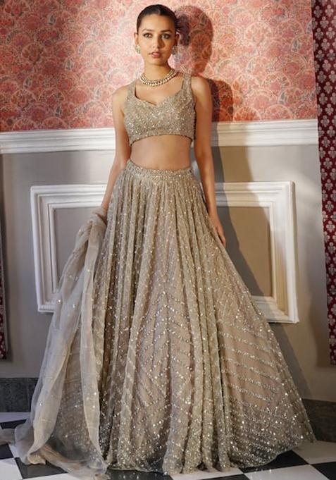 Multicolor embroidered Silk Lehenga Set With Dupatta