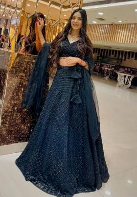 Multicolor embroidered Net Lehenga Set With Dupatta