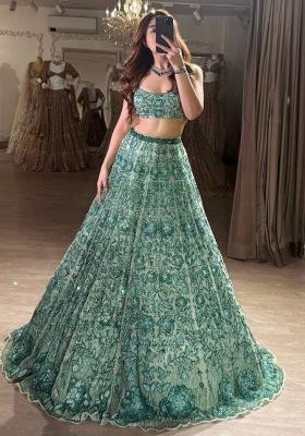 Multicolor embroidered Georgette Lehenga Set With Dupatta