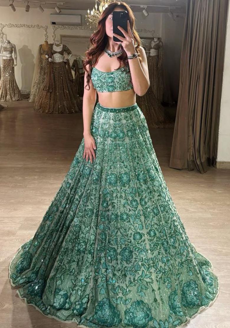 Multicolor embroidered Georgette Lehenga Set With Dupatta