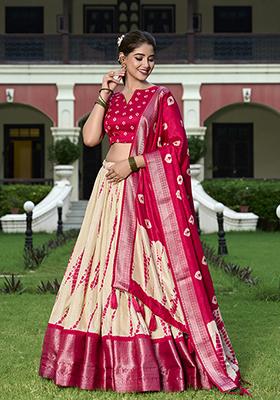 White Shibori Print Dola Silk Lehenga Set