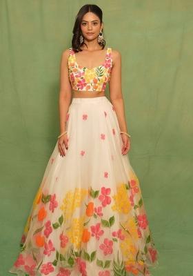 Multicolor embroidered Silk Lehenga Set With Dupatta