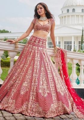 Multicolor embroidered Net Lehenga Set With Dupatta