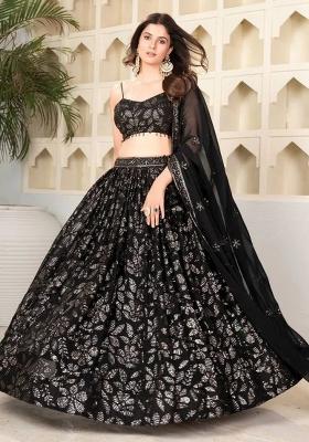 Multicolor embroidered Georgette Lehenga Set With Dupatta