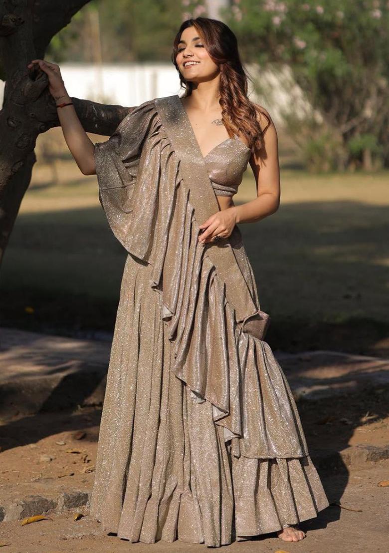 Multicolor embroidered Silk Lehenga Set With Dupatta