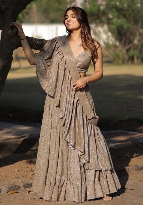 Multicolor embroidered Silk Lehenga Set With Dupatta