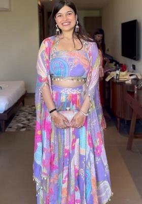 Multicolor embroidered Chinon Lehenga Set With Dupatta