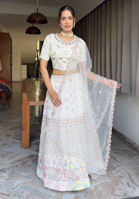 Multicolor embroidered Georgette Lehenga Set With Dupatta