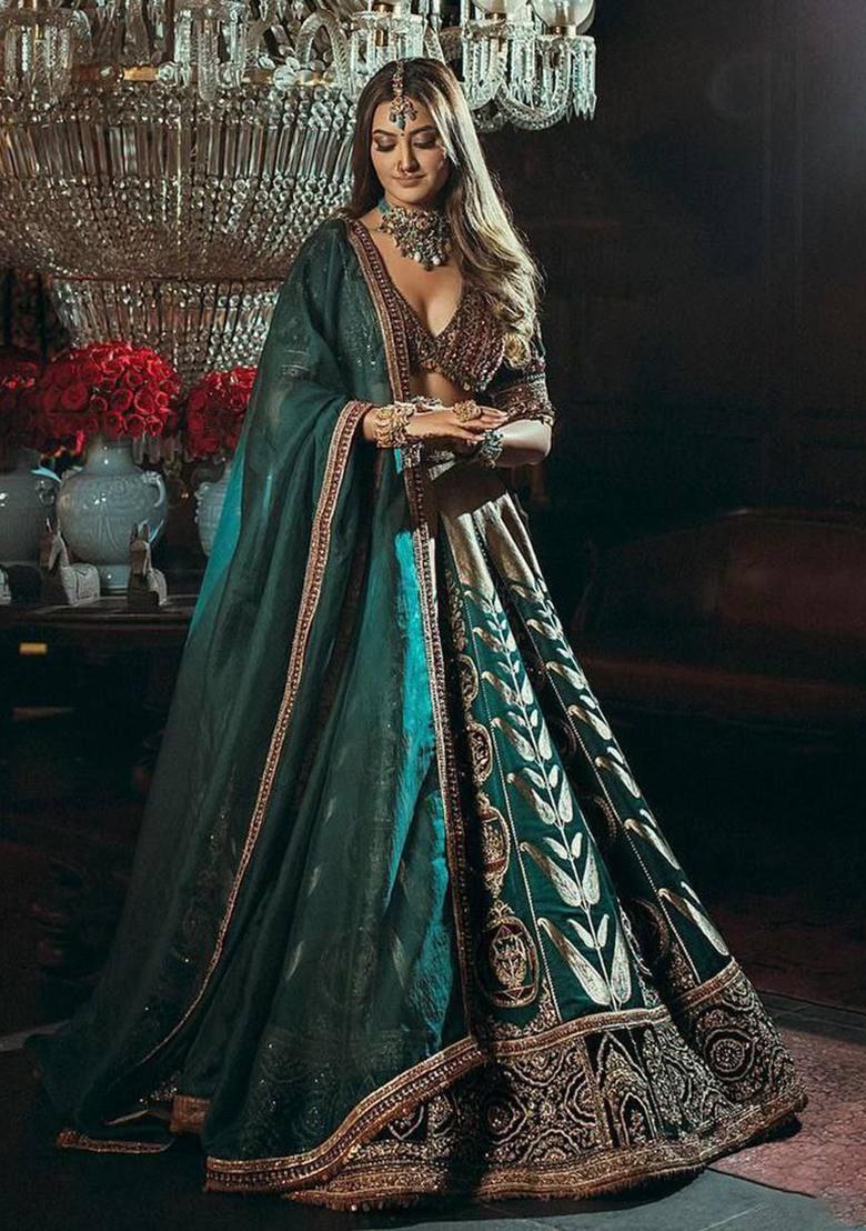 Multicolor embroidered Silk Lehenga Set With Dupatta