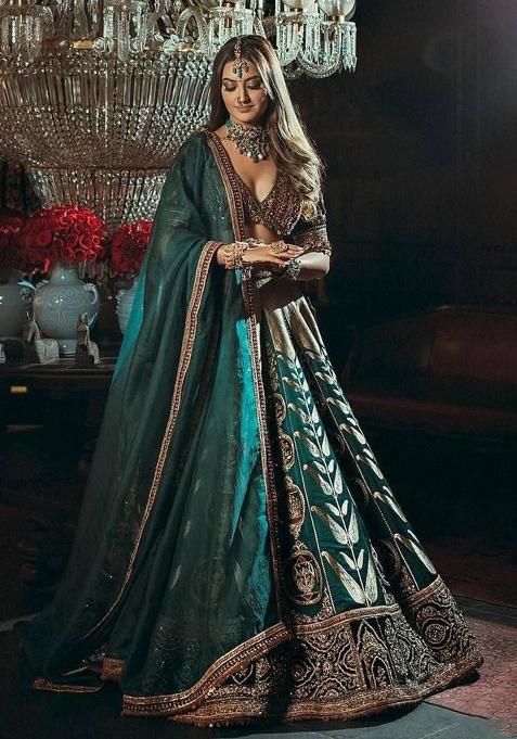 Multicolor embroidered Silk Lehenga Set With Dupatta