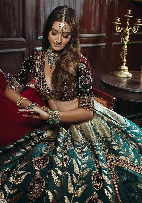 Multicolor embroidered Silk Lehenga Set With Dupatta