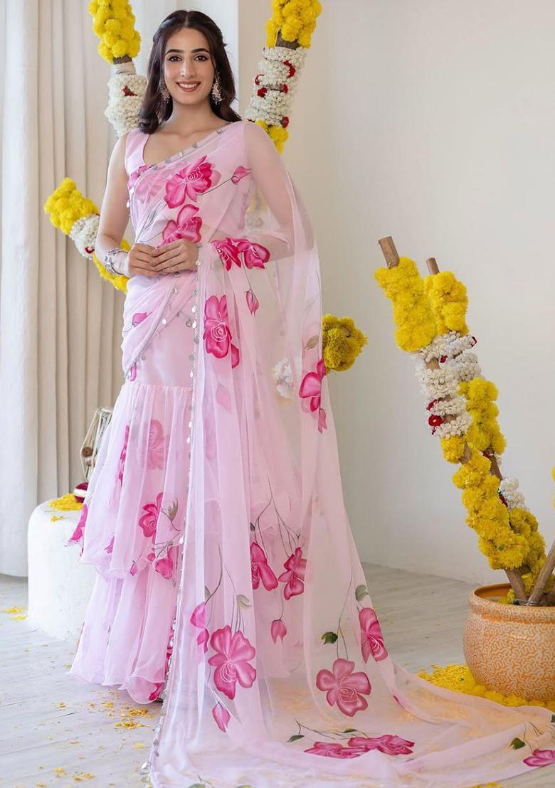 Multicolor embroidered Georgette Lehenga Set With Dupatta