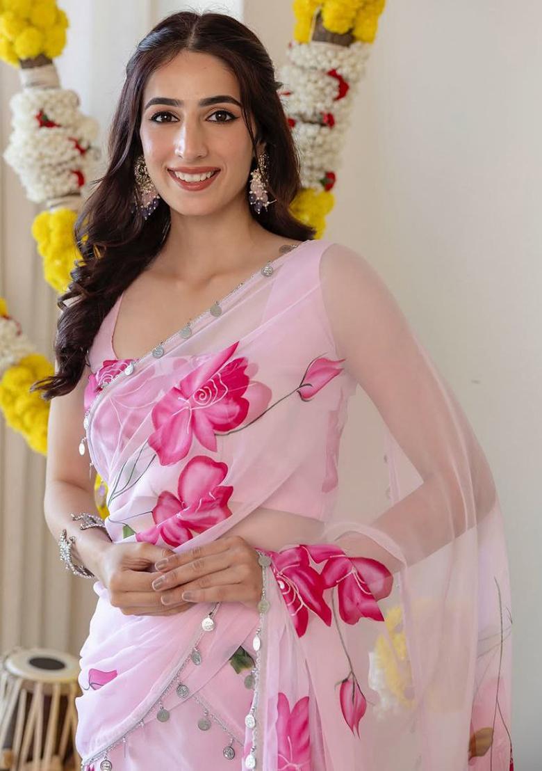 Multicolor embroidered Georgette Lehenga Set With Dupatta