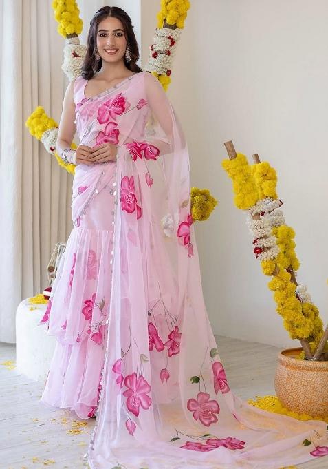 Multicolor embroidered Georgette Lehenga Set With Dupatta