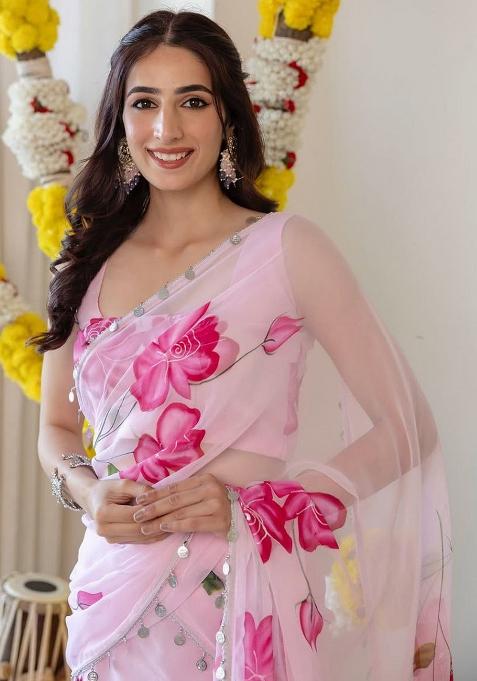 Multicolor embroidered Georgette Lehenga Set With Dupatta