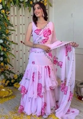 Multicolor embroidered Georgette Lehenga Set With Dupatta