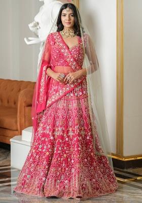Multicolor embroidered Net Lehenga Set With Dupatta