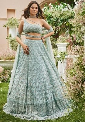 Multicolor embroidered Net Lehenga Set With Dupatta