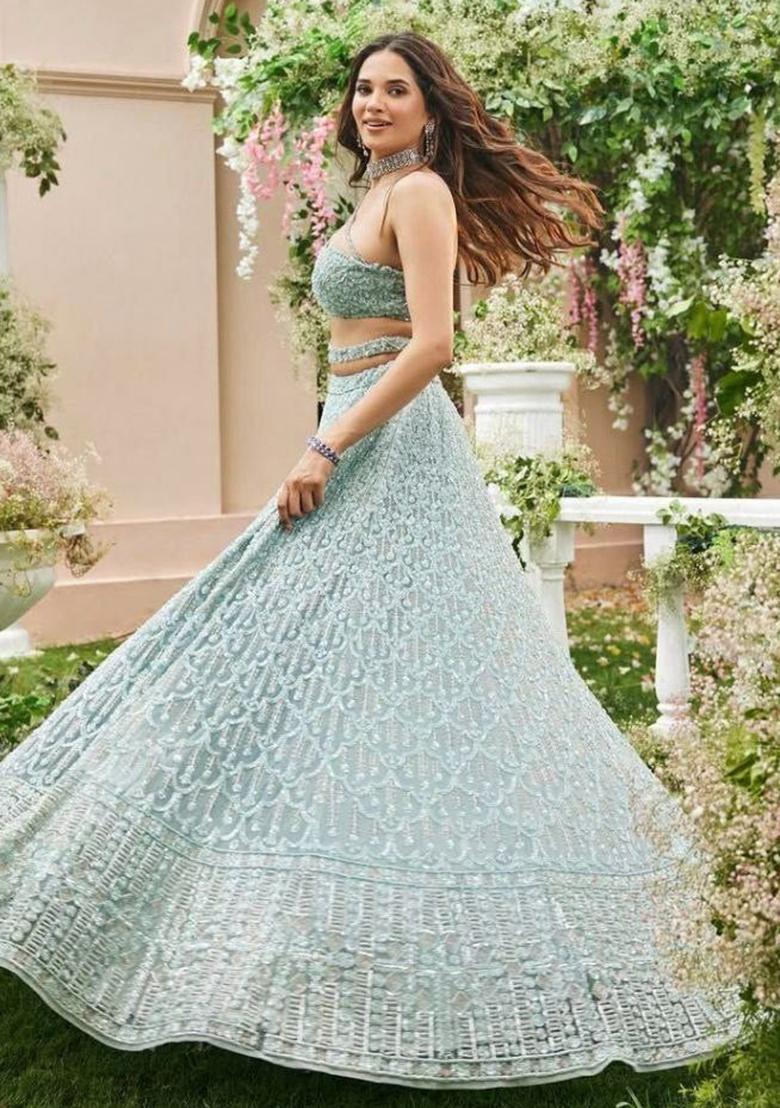 Multicolor embroidered Net Lehenga Set With Dupatta