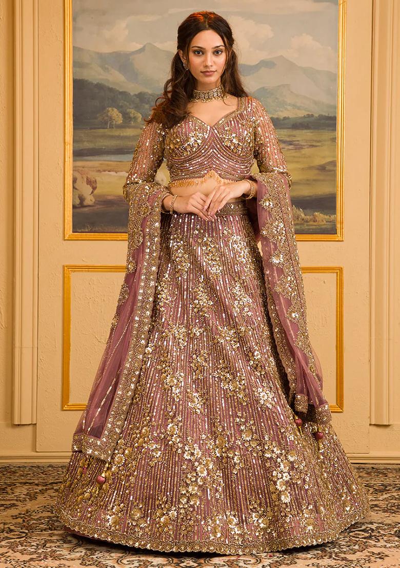 Multicolor embroidered Georgette Lehenga Set With Dupatta