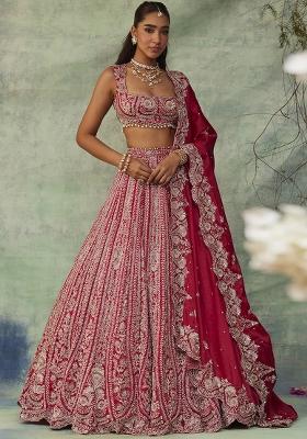 Multicolor embroidered Silk Lehenga Set With Dupatta