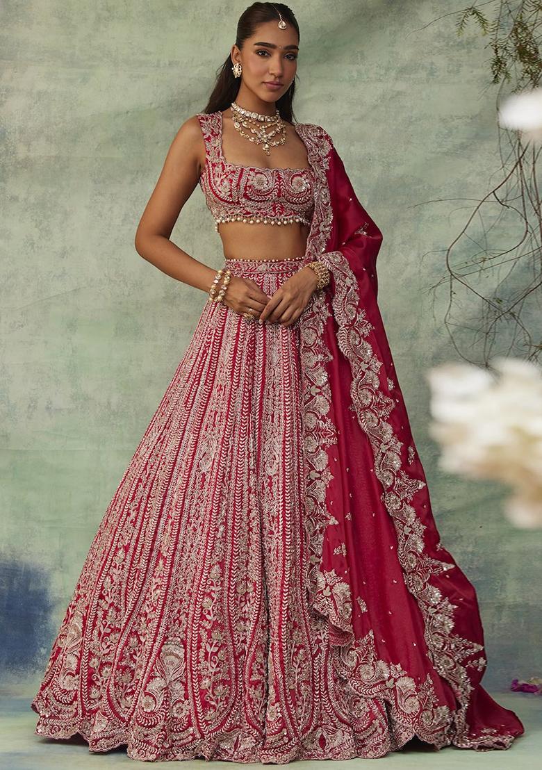 Multicolor embroidered Silk Lehenga Set With Dupatta