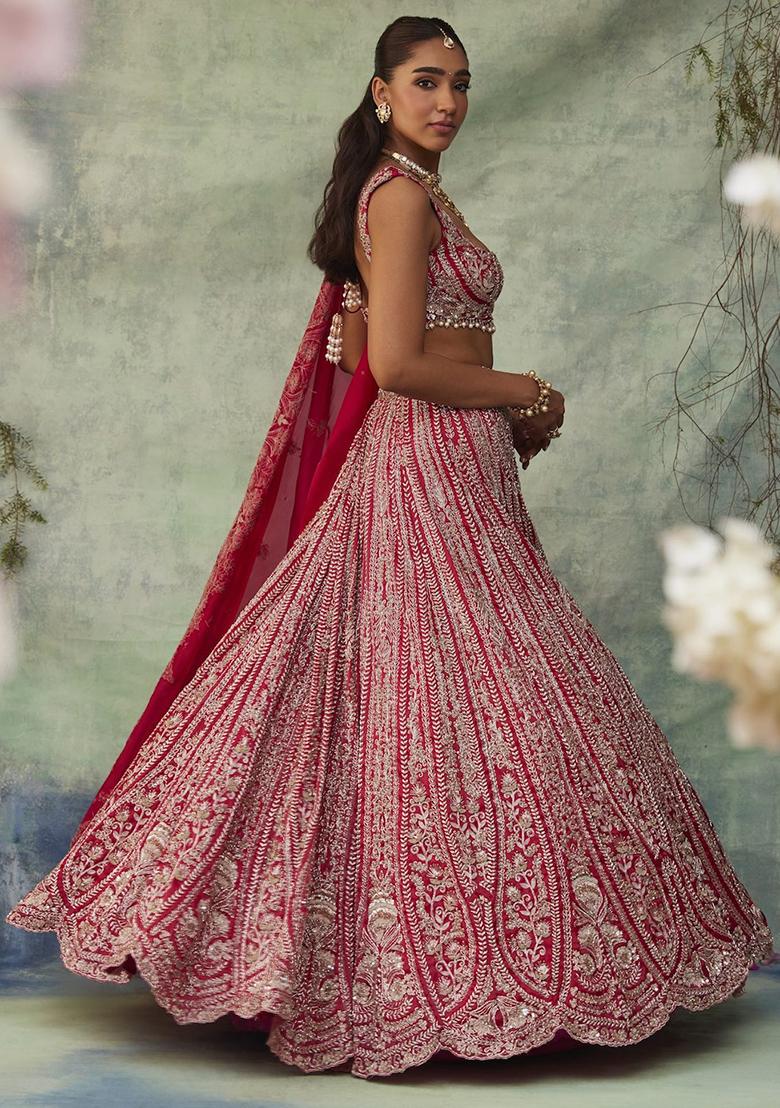 Multicolor embroidered Silk Lehenga Set With Dupatta