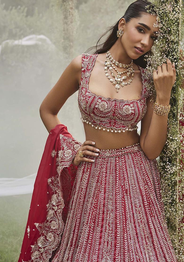 Multicolor embroidered Silk Lehenga Set With Dupatta