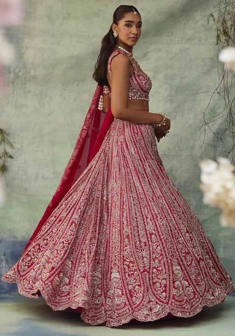 Multicolor embroidered Silk Lehenga Set With Dupatta