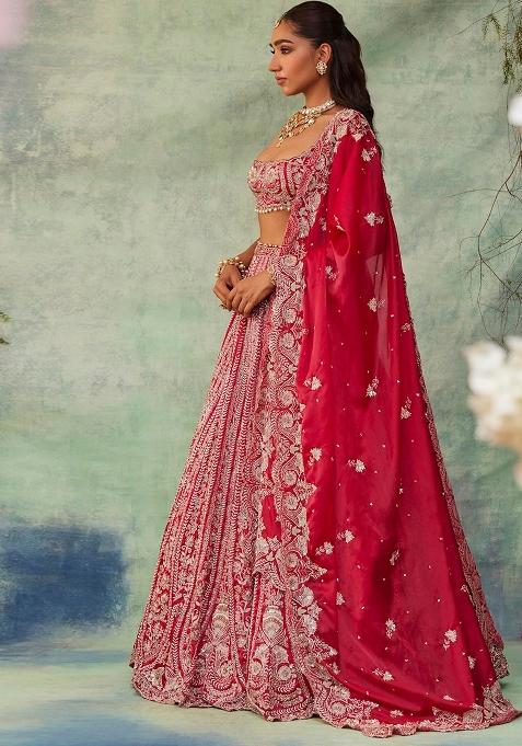 Multicolor embroidered Silk Lehenga Set With Dupatta